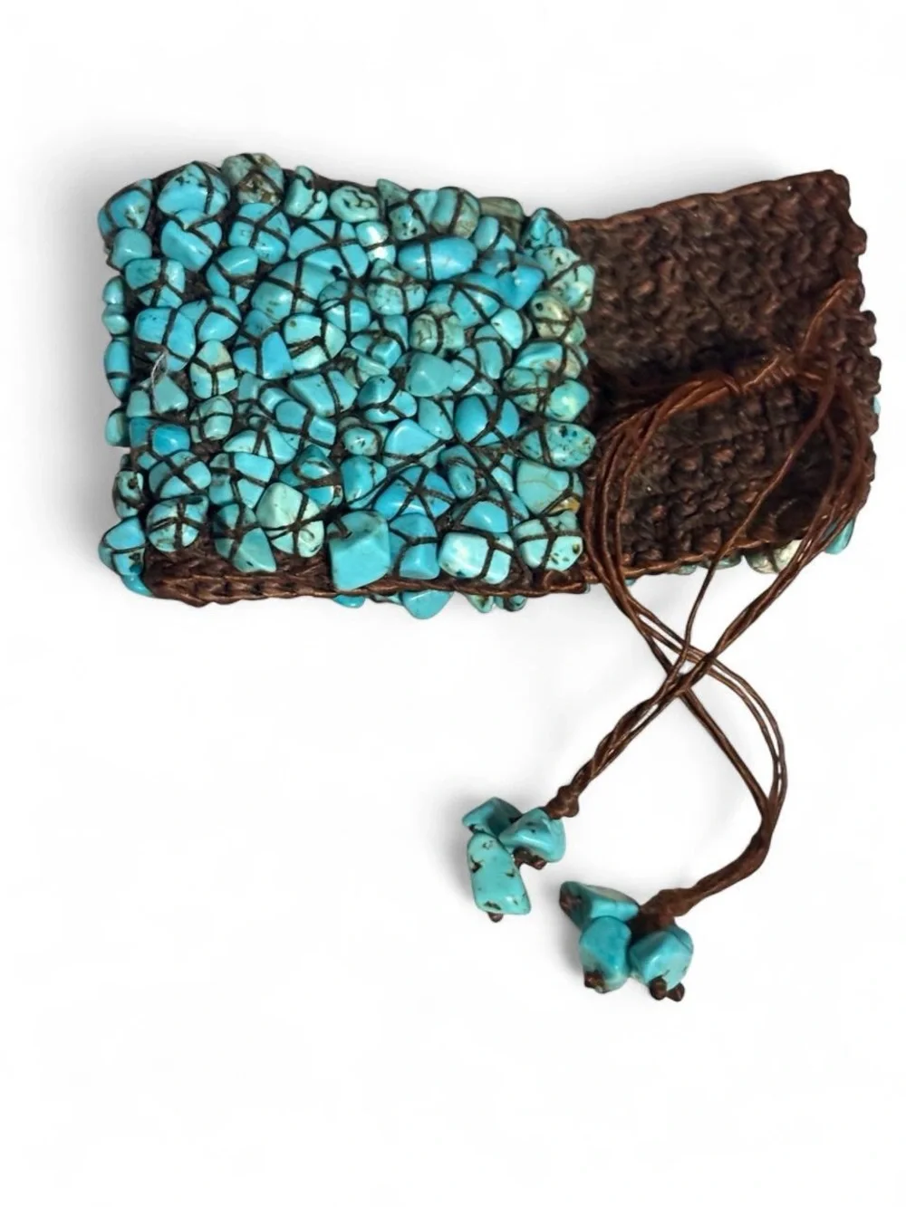 Turquoise stone bracelet with adjustable woven strap